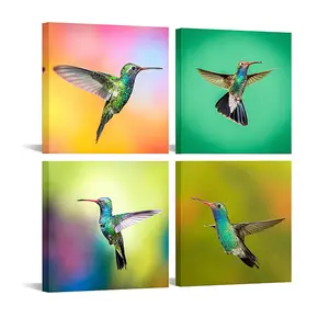 Eingewickelte Leinwand Wand kunst Set von 4 Humingbrids Gemälde gedruckt auf Leinwand Tier Leinwand Kunst Vogel