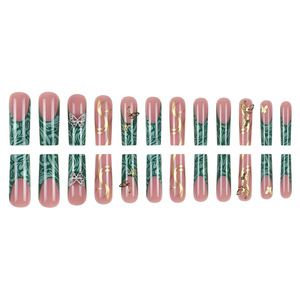 Uñas portátiles con degradado <span class=keywords><strong>verde</strong></span> francés con diseño de mariposa de lujo 24 piezas diamantes de imitación de punto dorado para dedos puntas de uñas de moda - Product Image 3