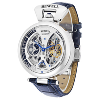Montre mécanique automatique de luxe pour homme, squelette, double fuseau horaire, phase de lune, étanche, bracelet en cuir véritable, montre de ville