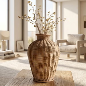 Urna de mimbre elegante de alta calidad, jarrón de ratán tejido a mano para flores secas, jarrón de mesa de ratán minimalista de Vietnam - Product Image 1