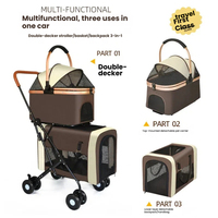 Chariot de voyage double pour animaux de compagnie, 2 niveaux, approuvé par les compagnies aériennes, avec poignée réglable, détachable, luxueux, léger, pliable, 4 roues, lavable, pour l'extérieur