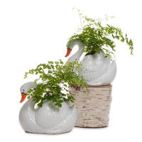 Pot Bunga Angsa Putih, Penanam Desktop Putih Desain Angsa Keramik Pot Bunga Kantor Pot & Penanam
