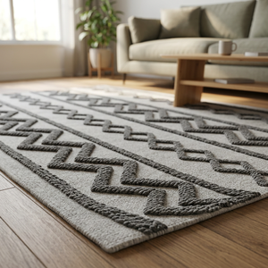 Tapis compact en laine tufté à la main, motif artistique, carré, fait main, pour salle de bain, maison, bureau, usage intérieur décoratif, Inde - Product Image 4