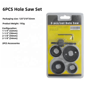 Kit de scies cloches 6 pièces, comprenant 4 tailles de 1-1/4" à 2-1/8"(32-54mm), mandrins et clé hexagonale, en acier au carbone haute résistance - Product Image 2