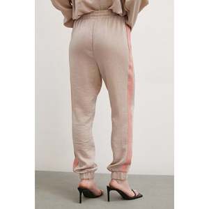Pantalon de jogging beige à rayures latérales, taille mi-haute, en tissu éponge respirant pour femme - Product Image 1