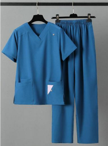 Conjuntos de uniformes de hospital con cuello en V ligeros ecológicos, bolsillos de doble capa estirables suaves y cómodos para salones de belleza - Product Image 2