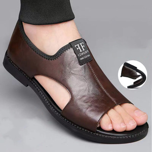 Sandalias de cuero con punta abierta para hombre, con suela de goma, entresuela de EVA, forro de malla, estilo playero, informales, para verano. - Product Image 2