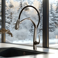 Robinet de cuisine numérique en cuivre chromé à double poignée, avec affichage tactile, eau chaude/froide flexible, fixation magnétique en silicone