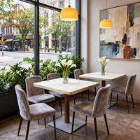 Ensemble de meubles modernes minimalistes commerciaux avec table à plateau en marbre carré et pieds en métal pour restaurant, bistrot, café, hôtel