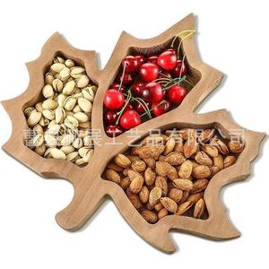 Pengzhan Wooden Leaf Serving <b>Tray</b> 3 Compartment Solid Wood Fruit <b>Snack</b> Plate Decorative Desktop Food <b>Tray</b> - Product Image 1