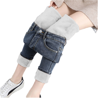 Jean en denim tricoté décontracté d'hiver pour femme, taille haute, coupe droite, épais, chaud, doux et moelleux, écologique, idéal pour le fitness