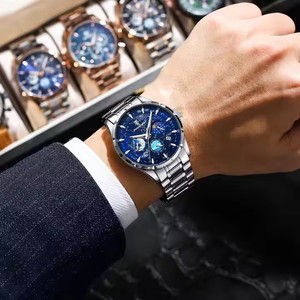 Nouvelle vente flash - Montre pour homme POEDAGAR - Montre à quartz en acier inoxydable pour homme - Mode - Soleil - Lune - Ciel étoilé - Petit cadran à trois aiguilles - Montre avec date - 916 - Product Image 2