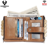 Portefeuille court de luxe en cuir véritable souple RFID pour homme avec fermeture éclair et pochette à clip Crazy Clip