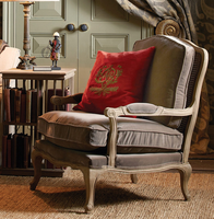 Fauteuil en Bois Ancien de Ferme Française Tendance pour Salon, Meuble d'Appoint avec Repose-pieds