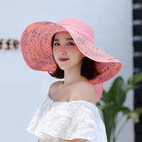 여성 종이 밀짚 모자 넓은 챙 플로피 햇 여름 태양 패션 비치 바이저 캡