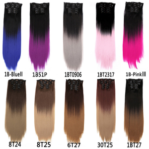 AliLeader 22 pollici 6 pz/set Ombre Highlight clip in <span class=keywords><strong>extension</strong></span> per <span class=keywords><strong>capelli</strong></span> <span class=keywords><strong>lunghi</strong></span> doppia trama leggero <span class=keywords><strong>capelli</strong></span> sintetici per donna - Product Image 6