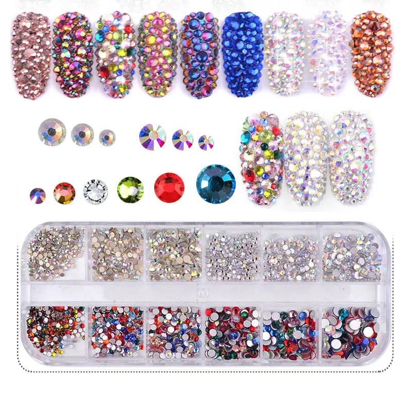 IBelieve 12 Lưới/Hộp Fancy Phong Cách Phụ Kiện Trang Trí Siêu Tỏa Sáng Bất Thường Navette Shape 3D Nail Art Rhinestone