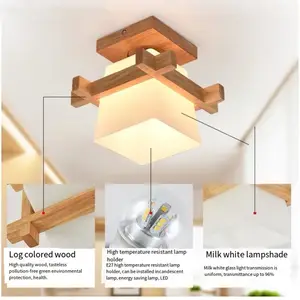 Đơn Giản Nhật Bản LED Đèn Bằng Gỗ Retro Phòng Khách Phòng Ngủ Hành Lang Hiên Ban Công Ánh Sáng Đồ Đạc Hiện Đại Glass Chụp Đèn Trần Đèn