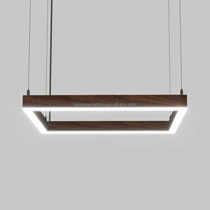 Привлекательная винтажная деревянная алюминиевая линейная светодиодная подвесная квадратная кольцевая лампа 450 мм декоративная люстра для гостиной - Product Image 1