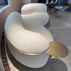 Nordic Modern White <strong>Boucle</strong> Curved Couch Fabric Upholstery Hot Dog Sofa <strong>Bean</strong> <strong>Bag</strong> Sofas for Reception Room for Living Room - Product Image 3