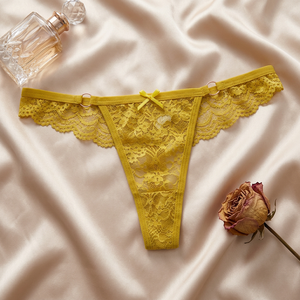 Tangas de encaje floral para mujer al por mayor, bragas huecas transparentes de malla, tanga de corte bajo, transpirables, de color liso, ropa interior sexy para mujer - Product Image 2