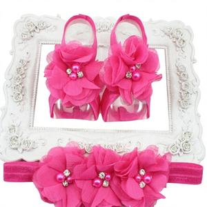 Vente en gros <span class=keywords><strong>Bandeau</strong></span> pour bébé Accessoires pour <span class=keywords><strong>cheveux</strong></span> 3 pcs/set <span class=keywords><strong>Bandeau</strong></span> à fleurs en mousseline Ensemble Sandales pieds nus - Product Image 4