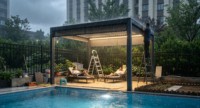 Gazebo de jardin bioclimatique de luxe, directement de l'usine, pour projets résidentiels de luxe, avec contrôle du capteur de pluie en option