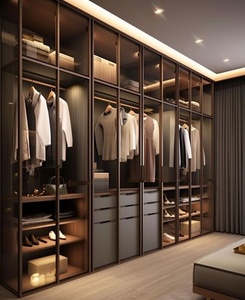 עיצובים מודרניים רהיטי חדר שינה עם דלת זכוכית, מגירות אחסון וארונות עם תאורת לד - Product Image 6