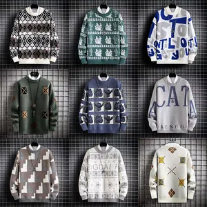 En Stock pull à bas prix unisexe Jacquard tricots hommes pull à col rond pulls en tricot hiver coton tricoté hommes pull