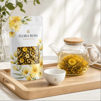 Sachet d'emballage de thé parfumé imprimé sur mesure, pochette verticale FLORA BLISS en Mylar avec fenêtre et fermeture éclair pour thé aux herbes et aux fruits