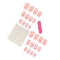 Faux ongles carrés à motif floral Hibiscus Nude, fabriqués à la machine en ABS, 24 pièces, ongles carrés moyens, French Manucure