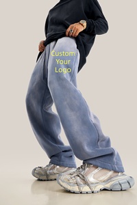 Pantalones de chándal de algodón con lavado ácido para hombre, de corte oversize, cintura elástica, estilo casual urbano, holgados, estilo otoñal, de punto de peso medio - Product Image 2