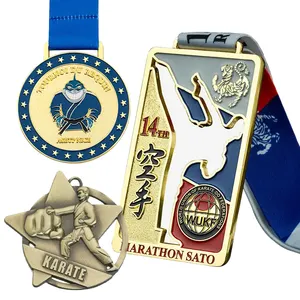 Medali olahraga kustom logam WKF Jiu Jitsu gulat bespokk emas perak tembaga 3D seni bela diri Taekwondo Karate 2024