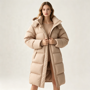 OEM <strong>Women's</strong> <strong>Puffer</strong> <strong>Jackets</strong> for Down Parka Custom ODM Silver Navy <strong>Long</strong> Hooded Winter Outdoor Fashion Warm Thick Quilted Coats - Product Image 3