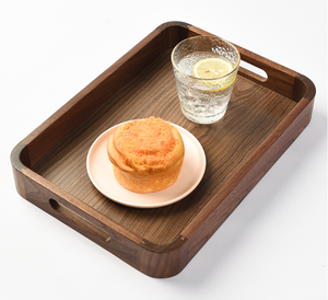 Plateau de service en bois de noyer noir pour la maison, l'hôtel et le restaurant, plateau en bois avec poignées métalliques - Product Image 5