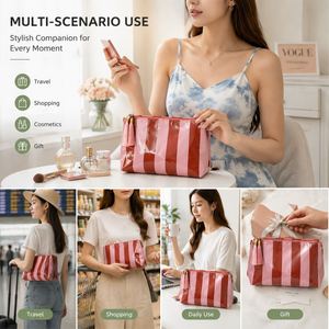 Custom PVC Striped Cosmetic <b>Bag</b> <b>Waterproof</b> Makeup Pouch Travel Toiletry Organizer Large Capacity Zipper Storage <b>Bag</b> with Tassel - Product Image 5