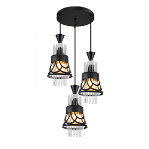 Lustre en cristal noir mat de qualité supérieure, en forme de cloche, à 3 lumières, pour salle à manger - Product Image 1