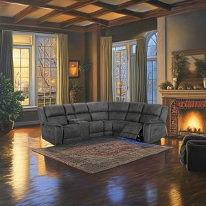 Sofá Seccional Moderno en Forma de L con Reposapiés, Modelo 7011, con Luces Inferiores, Masaje, Refrigeración, Madera, para Sala de Estar, Tapizado en Cuero y Tela - Product Image 3