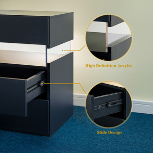 LED Nightstand 3 Drawer Dresser With Acrylic Board <b>Bedside</b> <b>Table</b> Black Bedroom Storage Drawer Unit - Product Image 5