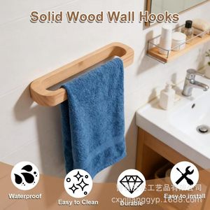 Toallero de madera para montar en la pared, estante de almacenamiento para baño y dormitorio, barra multiusos para toallas, acabado natural - Product Image 5