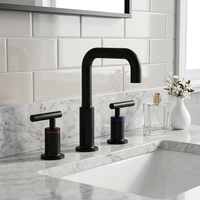 Robinet de lavabo de salle de bain moderne en laiton noir mat, mitigeur à 3 trous et double poignée