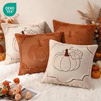 Housses de coussins d'automne beige orange citrouille |   Fausse fourrure jacquard, fermeture éclair invisible, doux pour la peau, lavable en machine