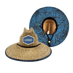 X1228 Chapeau de paille Panama d'été en herbe naturelle, style sauveteur, avec patch logo personnalisé, pour surf, safari et plage, vente en gros - Product Image 4