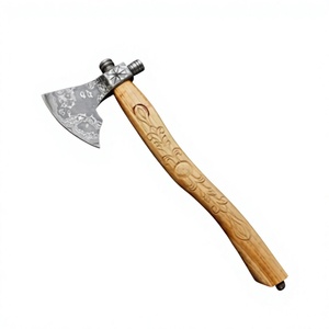 Hand Carved <b>Wooden</b> Handle Tomahawk Axe Forged Steel Blade Survival Hatchet Outdoor Tool Axe - Product Image 2