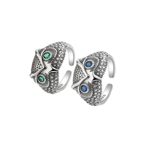 Prix de gros, petite série, bague ouverte personnalisée vintage avec zircon cubique, motif hibou, bijoux, usine ODM OEM, argent antique, pour hommes et femmes