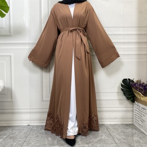 1947# Smooth Nida Loose Sleeve Pretty Lace Bottom Elegant Cardigan New Arrival Design New Muslim Islamic <b>Abaya</b> - Product Image 2
