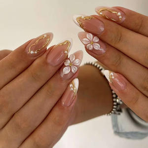 24 Juegos de <span class=keywords><strong>Uñas</strong></span> Postizas 3D <span class=keywords><strong>con</strong></span> Diseño de Flores <span class=keywords><strong>Transparentes</strong></span> en Degradado Brillante, Textura Lujosa, <span class=keywords><strong>Uñas</strong></span> Postizas de Máquina - Product Image 2