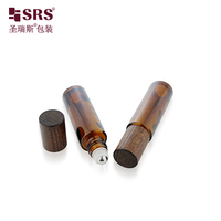 Flacon roll-on en verre ambré anti-UV BLPM-15ML avec bouchon en bois pour huiles essentielles, parfums et cosmétiques sensibles à la lumière