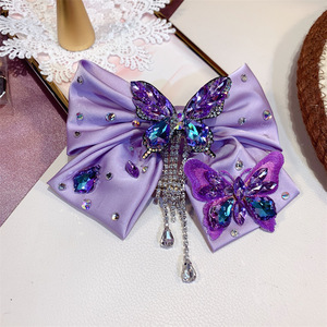 منتج جديد إكسسوارات شعر بلينغ بلينغ فراشة ساحرة فاخرة طازجة مخصصة مخصصة كبيرة القوس للفتيات قماش ساتان - Product Image 3