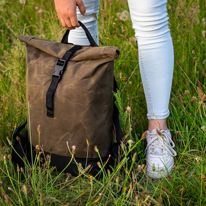 Custom Logo 15 Inches Laptop Casual Rolltop Waxed Canvas <b>Backpack</b> <b>Waterproof</b> Canvas Sporting Outdoor <b>Backpack</b> - Product Image 3